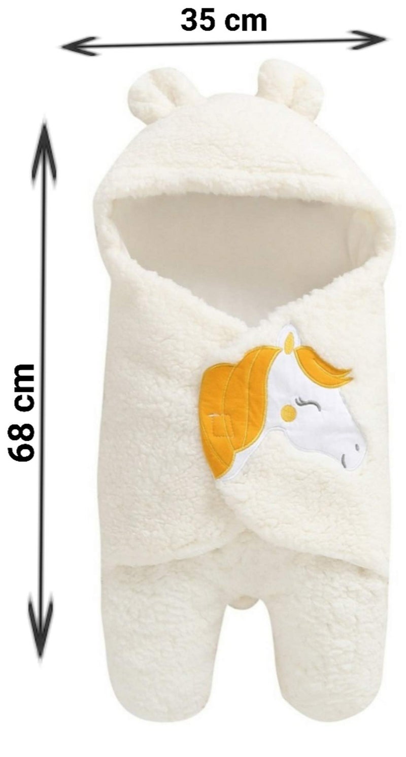 BRANDONN Flannel New Born Hooded Supersoft Swaddle Wrapper Cum Baby Blanket For Babies(White, 0-6 Months) - Image 4
