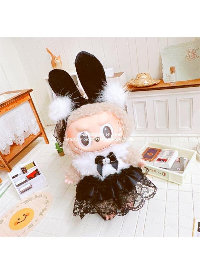 Only Clothes] Labubu Doll Clothes 17cm Heart Vinyl Face Pull Cloth Baby Clothes Change To Replace-Specifications:10cm-Color:10cm Pink Fragrance Two-piece Set  - Image 3