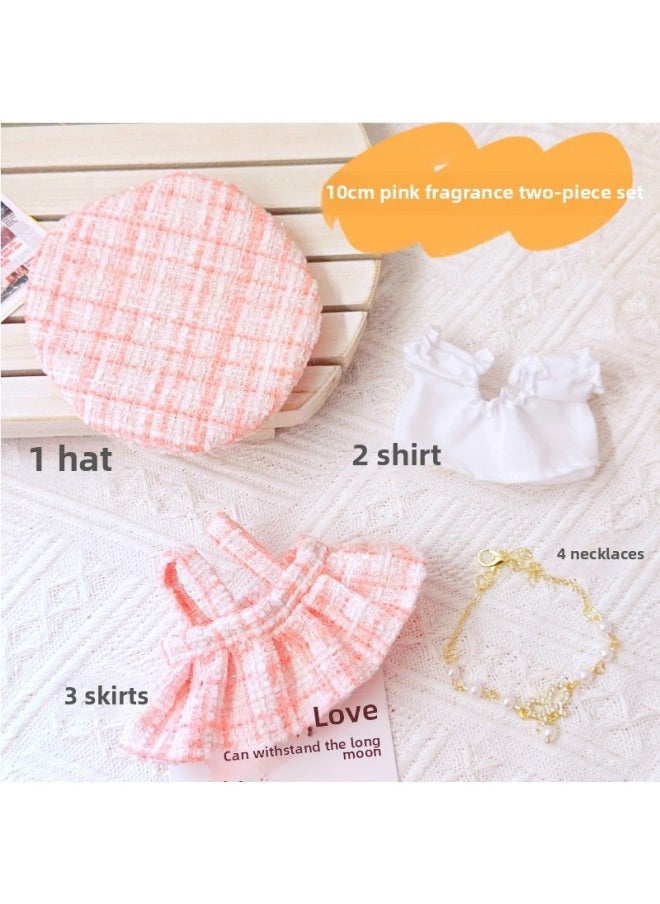 Only Clothes] Labubu Doll Clothes 17cm Heart Vinyl Face Pull Cloth Baby Clothes Change To Replace-Specifications:10cm-Color:10cm Pink Fragrance Two-piece Set  - Image 1