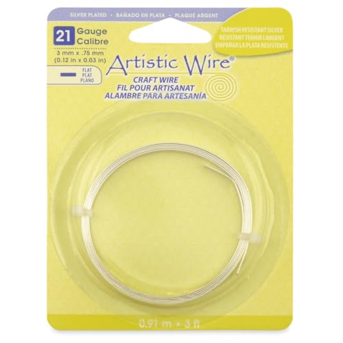 Artistic Wire, 21 Gauge, Flat, 3 mm x .75 mm / 0.12 in x 0.03 in, Tarnish Resistant Silver Plated, 3 ft / .91 m, AWB-21F-S10-03F - Image 1