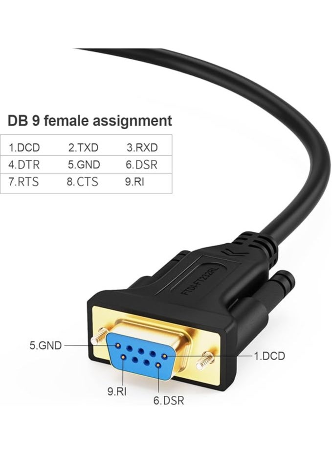 erorex USB to RS232 Adapter with FTDI Chipset, 3.3 FT USB 2.0 to RS232 Female DB9 Serial Converter Cable for Windows 10, 8.1, 8, 7, Vista, XP, 2000, Linux, Mac OS X 10.6 and Above, 1M / Black  - Image 2