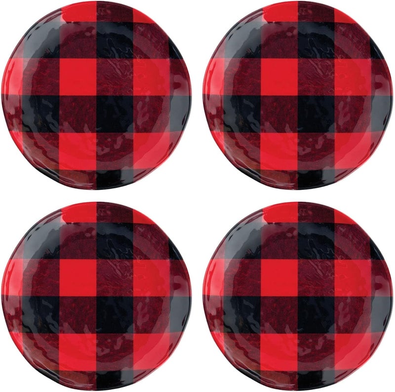 UP UPware Buffalo Plaid Melamine Round Dessert Plates Small Serving Plates Christmas Decorations for Appetizer Snacks and Side Dishes Red and Black 6 Inch Set of 4 - Image 1