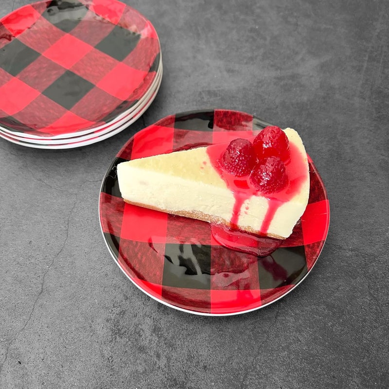 UP UPware Buffalo Plaid Melamine Round Dessert Plates Small Serving Plates Christmas Decorations for Appetizer Snacks and Side Dishes Red and Black 6 Inch Set of 4 - Image 5