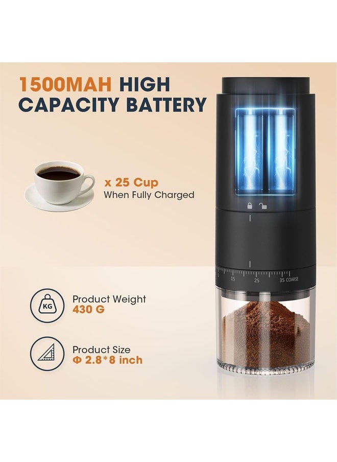 VOGMAX Electric Burr Coffee Grinder - 1500mAh Upgraded Battery Level Display, 38 Precise Grind Settings, Conical Ceramic Burr, LED Display, Portable for Espresso/Drip/French Press