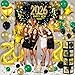 Janinus 2026 Novel Happy New Year Eve Party Decorations Set with Happy New Year Backdrop Black and Gold Confetti Balloons Clear Balloon Box Gold Party Confetti Pack Heart Star 2026 Number Foil Balloons - Image 4