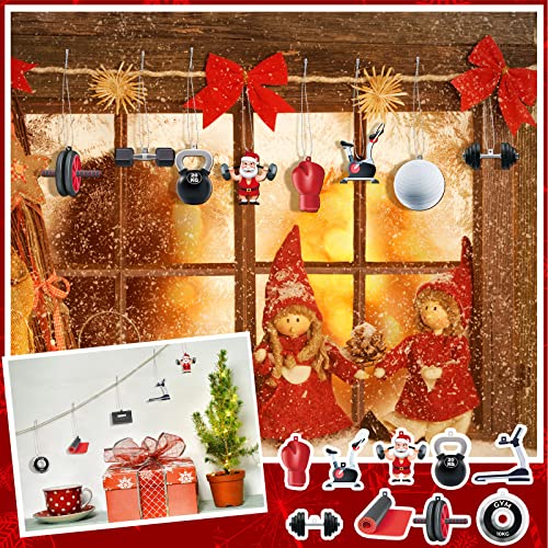Lauwell 36 Pcs Fitness Gym Christmas Ornament Wooden Workout Ornaments for Christmas Tree Santa Claus Sport Collection for Xmas Tree Shelf Holiday Decoration - Image 5