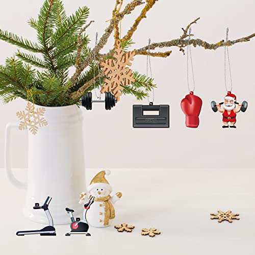 Lauwell 36 Pcs Fitness Gym Christmas Ornament Wooden Workout Ornaments for Christmas Tree Santa Claus Sport Collection for Xmas Tree Shelf Holiday Decoration - Image 4