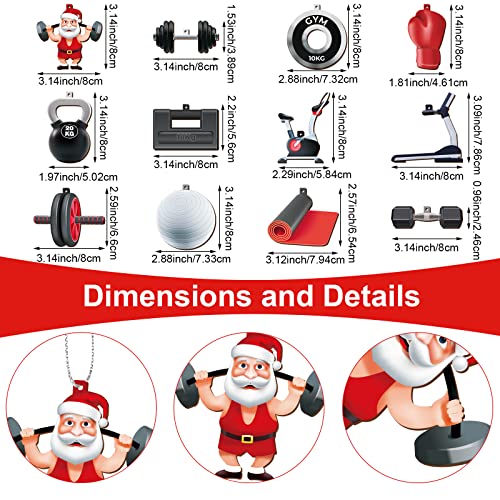 Lauwell 36 Pcs Fitness Gym Christmas Ornament Wooden Workout Ornaments for Christmas Tree Santa Claus Sport Collection for Xmas Tree Shelf Holiday Decoration - Image 2