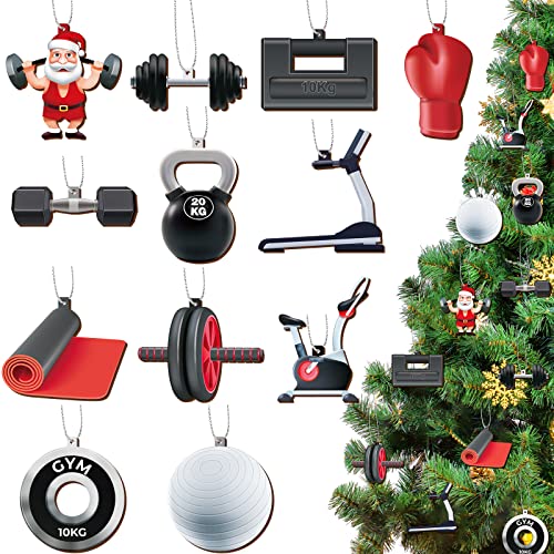 Lauwell 36 Pcs Fitness Gym Christmas Ornament Wooden Workout Ornaments for Christmas Tree Santa Claus Sport Collection for Xmas Tree Shelf Holiday Decoration - Image 1