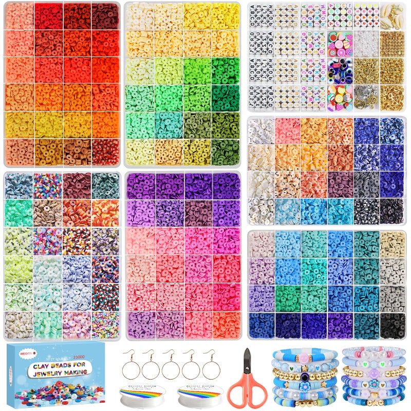 Redtwo 23000 Pcs Clay Beads Bracelet Making Kit 144 Colors 7 Boxes Flat Polymer Heishi Beads Set for Friendship Jewelry Making with Pendant Charms Crafts Gifts for Girls Ages 6-12 Kids Adults - Image 1