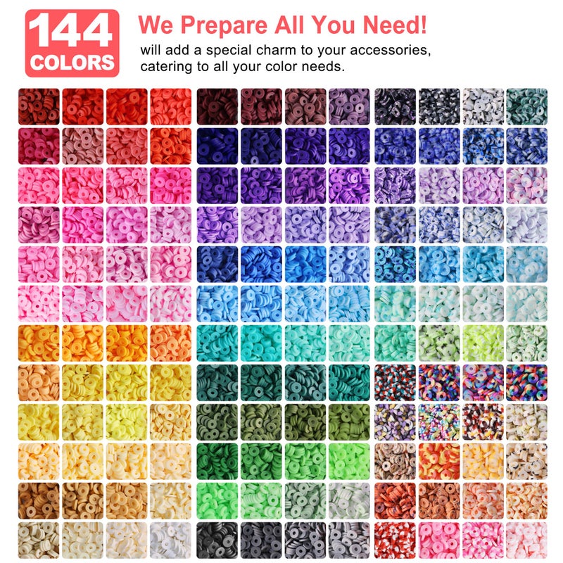 Redtwo 23000 Pcs Clay Beads Bracelet Making Kit 144 Colors 7 Boxes Flat Polymer Heishi Beads Set for Friendship Jewelry Making with Pendant Charms Crafts Gifts for Girls Ages 6-12 Kids Adults - Image 2