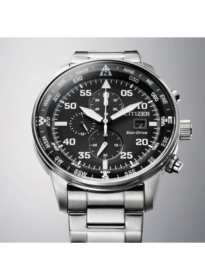 CITIZEN ساعة يد كرونوغراف للرجال إيكو درايف CA0690-88E، 44 مم قرص أسود، علبة وسوار من الفولاذ المقاوم للصدأ، 100 م مقاومة للماء - Image 4