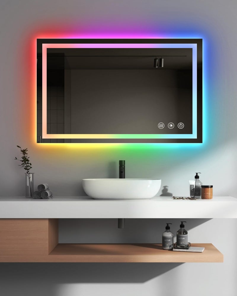 oneup 24x32'' RGB Bathroom Mirror with Lights,RGB Color Changing LED Bathroom Mirror for Wall,Lighted Vanity Mirrors,Dimmable,Anti-Fog,IP54 Waterproof - Image 1