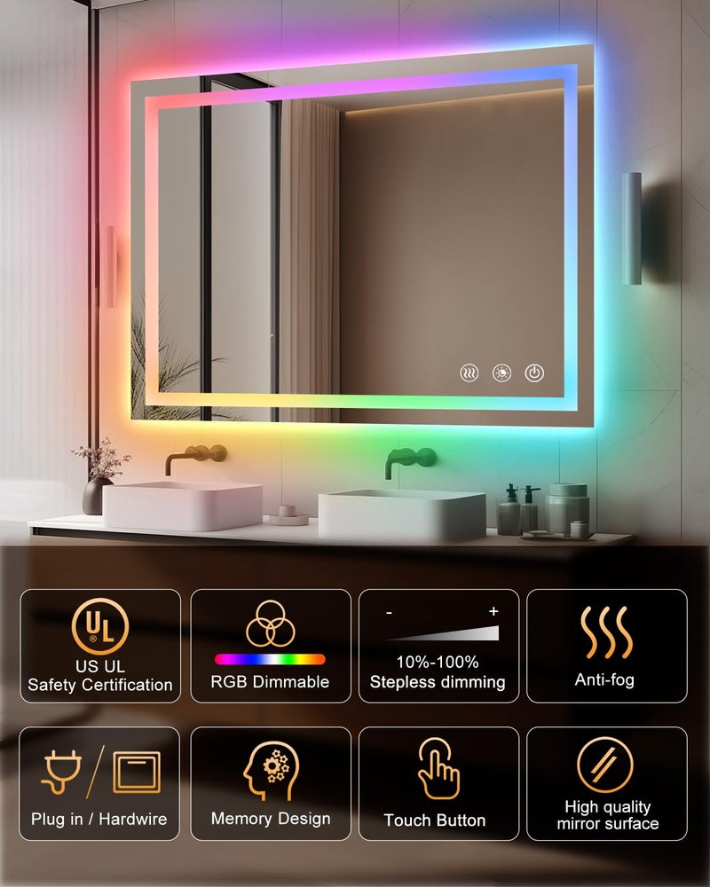 oneup 24x32'' RGB Bathroom Mirror with Lights,RGB Color Changing LED Bathroom Mirror for Wall,Lighted Vanity Mirrors,Dimmable,Anti-Fog,IP54 Waterproof - Image 3