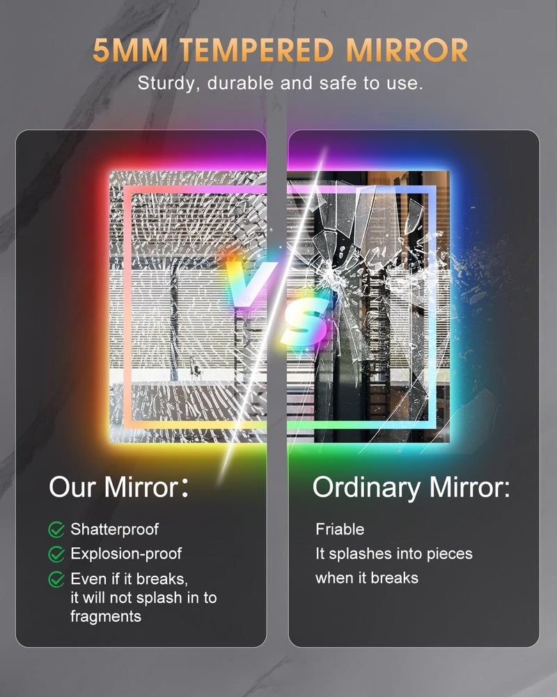 oneup 24x32'' RGB Bathroom Mirror with Lights,RGB Color Changing LED Bathroom Mirror for Wall,Lighted Vanity Mirrors,Dimmable,Anti-Fog,IP54 Waterproof - Image 5