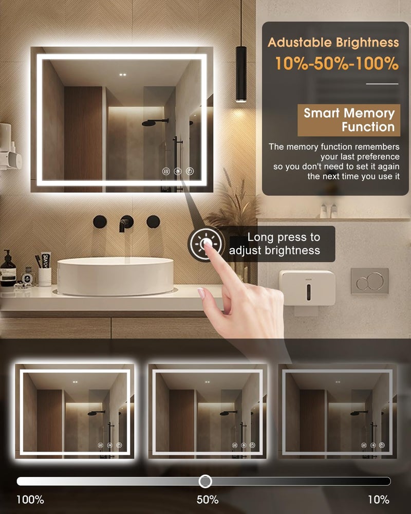 oneup 24x32'' RGB Bathroom Mirror with Lights,RGB Color Changing LED Bathroom Mirror for Wall,Lighted Vanity Mirrors,Dimmable,Anti-Fog,IP54 Waterproof - Image 4