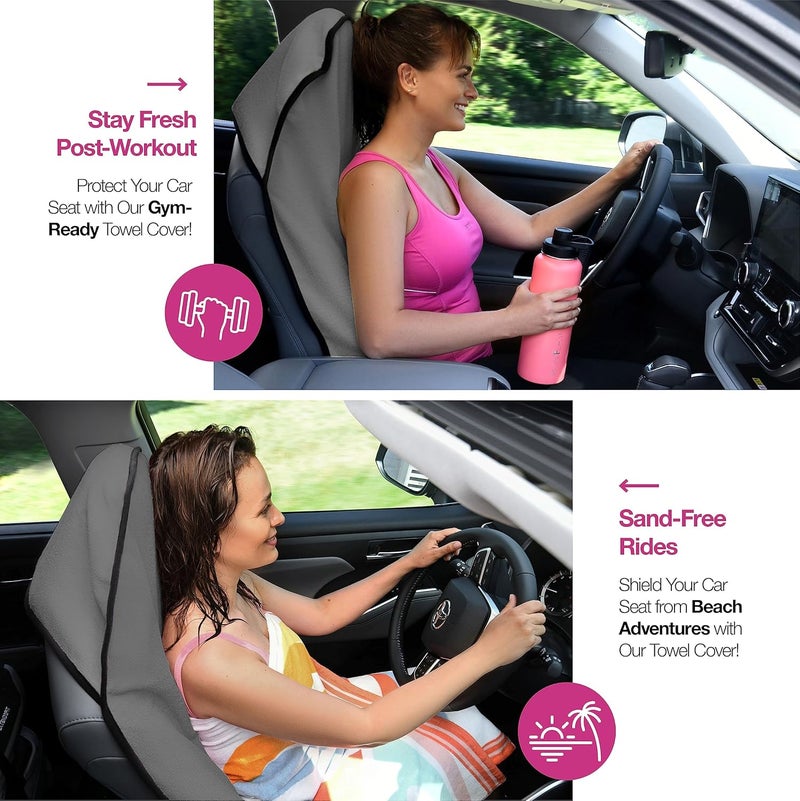 lebogner Waterproof Sweat Towel Car Seat Cover for Post Gym Workout, Running, Swimming, Beach and Hiking, Universal Fit Anti-Slip Bucket Seat Protector for Cars, SUVs and Trucks, Machine Washable - Grey Care processed raw material - Image 3