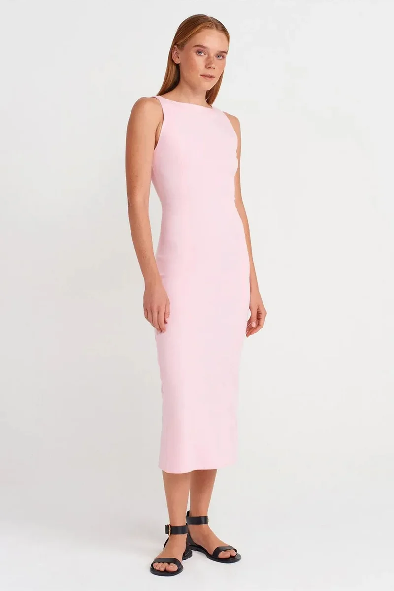 DILVIN Sleeveless Midi Bodycon Dress With Slit