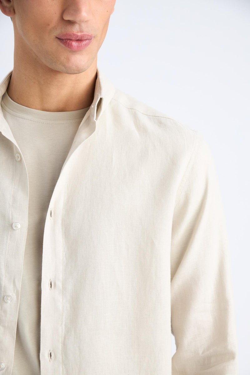 DeFacto Grey Man 100% Linen Regular Fit Polo Collar Shirt Casual - Image 5