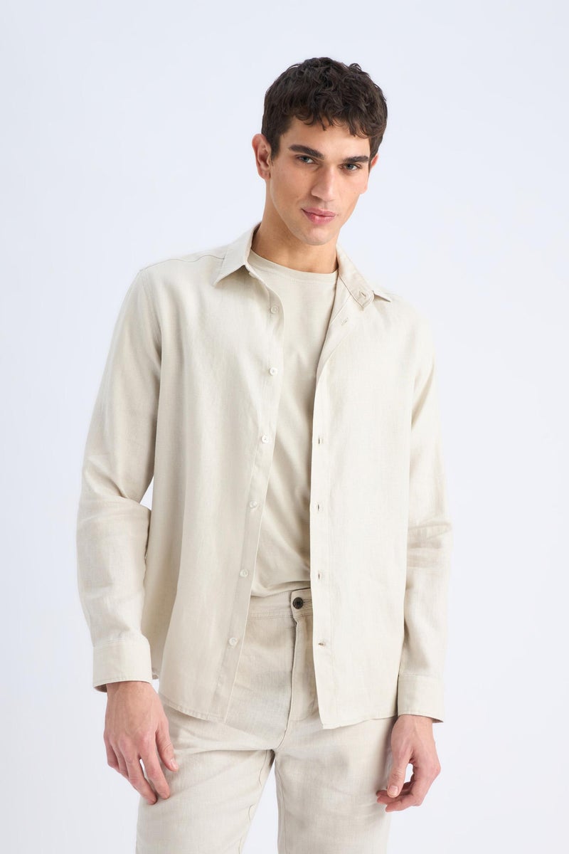 DeFacto Grey Man 100% Linen Regular Fit Polo Collar Shirt Casual - Image 4
