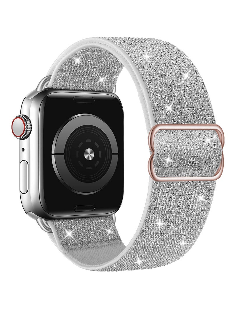 Generic Nylon Solo Loop Stretchy Straps For Apple Watch Band 49mm 45mm 44mm 42mm, Elastic Wristbands Strap for iwatch Series 9 8 7 6 5 4 3 2 1 SE 2 SE Silver 