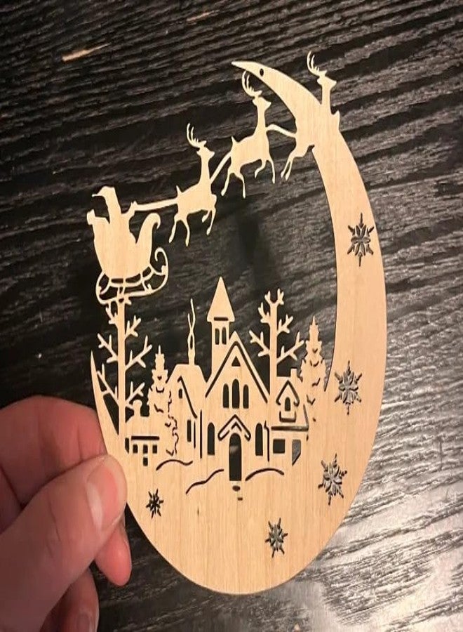 3D CUBES 3D Wooden Christmas Moon Scene Toy | Laser Cut Santa Sleigh with Reindeer Design | Wooden Holiday Village Decorative Model | DIY Assembly Creative Craft | Educational Learning Toy