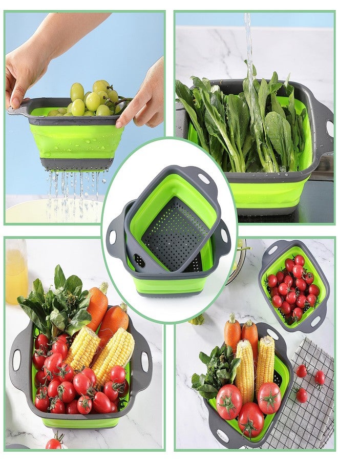 JJOO 2PCS Collapsible Strainer, JJOO Silicone Collapsible Colander, 11.5 inch Square Silicone Colander and 9.5inch Square Silicone Colander, Vegetable and Fruit Colander, Kitchen Food Strainers (Green) - Image 5