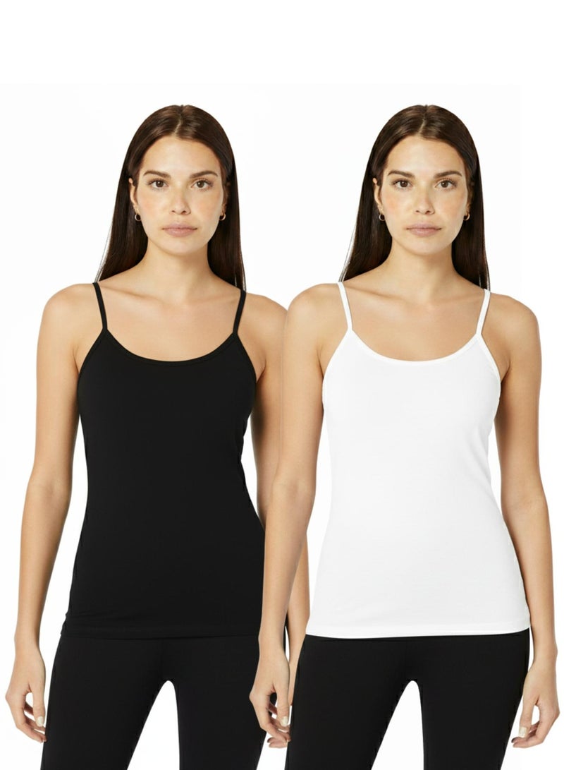 Comodo Pack of 2 Women's Classic Cotton Camisole Bretelle Top, Sleeveless, Slim Fit, Bodywear Basic Top - Image 1