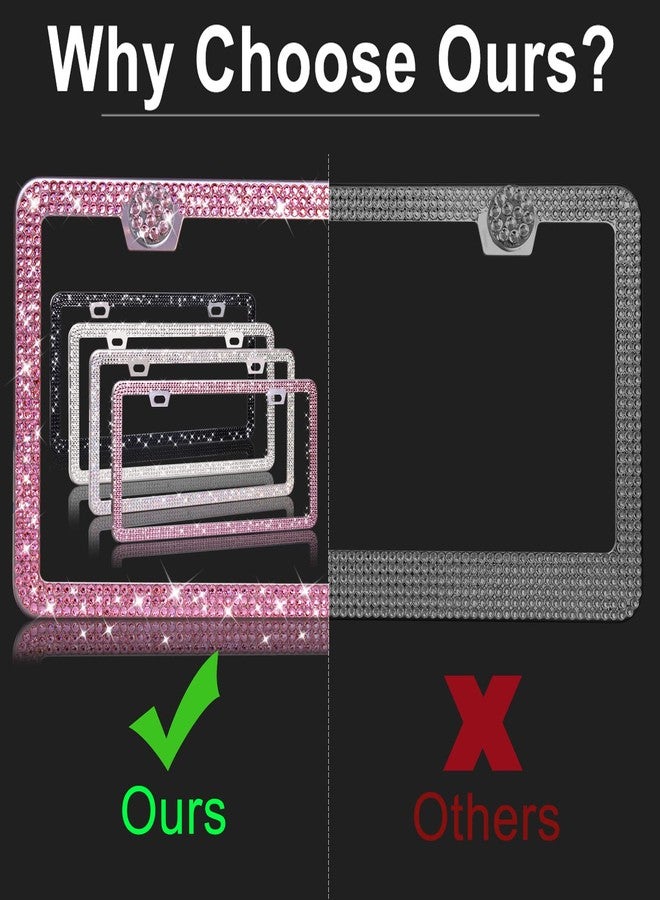WEDAMER Pink Bling License Plate Frame Pink License Plate Frame Pink Rhinestone License Plate Frame Pink Sparkly License Plate Frame Bedazzled Glitter Licence Plate Frame Holder Cover for Women 2 Pack - Image 4