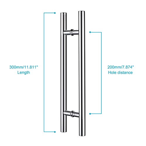 TOGU TG-6012 450mm /18 inch SUS 304 Stainless Steel Door Pull Handle/Long Door Handle with Solid mounting standoffs,Working as Push Pull Door Handles/Shower Door Handle, Polished Chrome Finish - Image 2