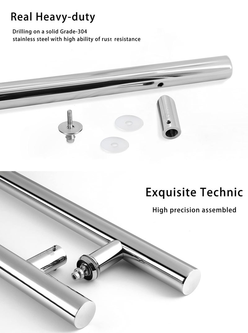 TOGU TG-6012 450mm /18 inch SUS 304 Stainless Steel Door Pull Handle/Long Door Handle with Solid mounting standoffs,Working as Push Pull Door Handles/Shower Door Handle, Polished Chrome Finish - Image 4
