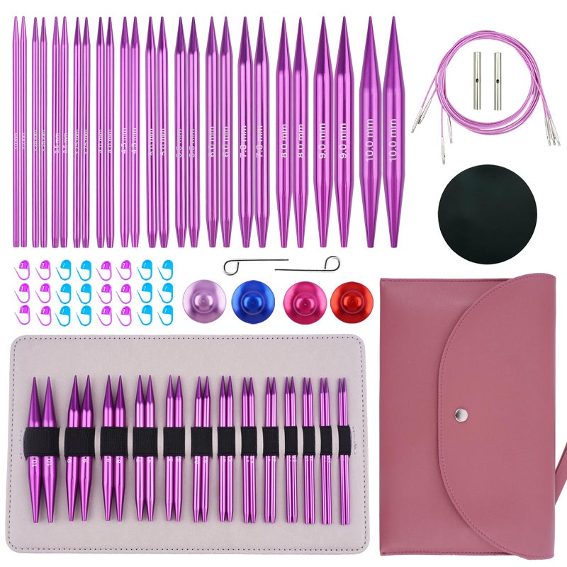 Hobekoee 13 Pairs Interchangeable Circular Knitting Needles Set 3mm10mm Interchangeable Aluminum Round Knitting Needles Set with 4 Memoryless Cables for DIY Knitting Lovers - Image 2