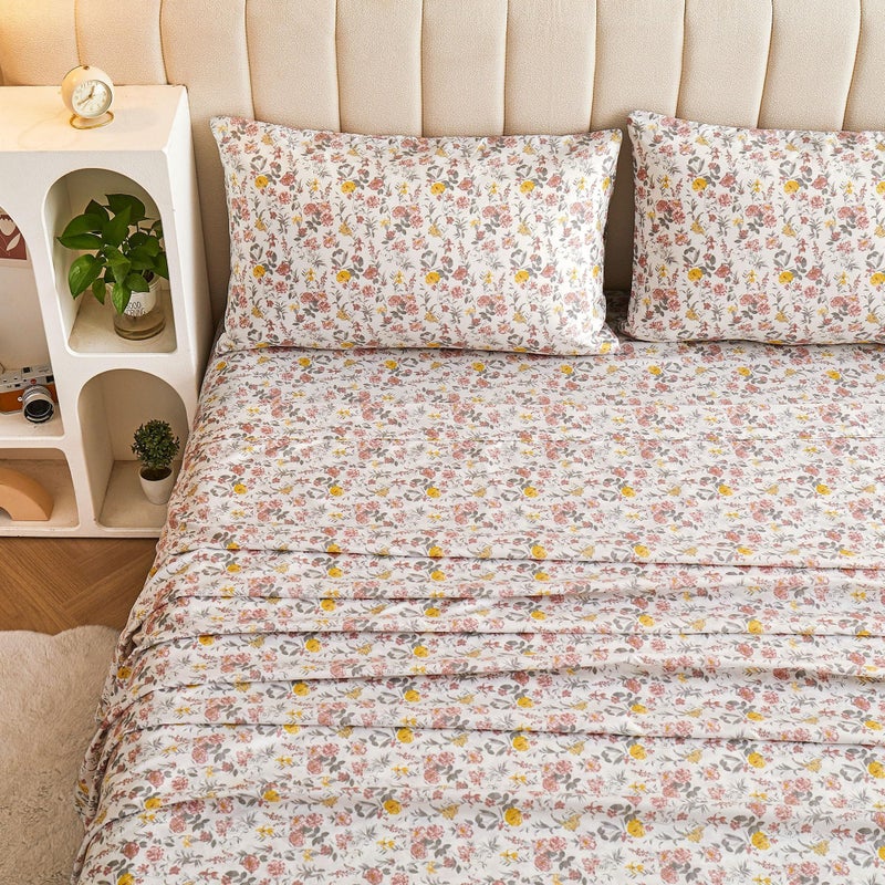 Viviland Floral Queen Sheet Set - 4 Piece Vintage Pink & Yellow Flower Patterned Bed Sheets - Soft, Breathable Microfiber Sheets with Deep Pocket, Non-Slip Fitted Sheets & Pillowcases - Image 2