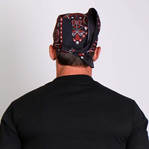 Hot Leathers Paisley Skulls Bandana (Black/Red, 21" x 21") - Image 3