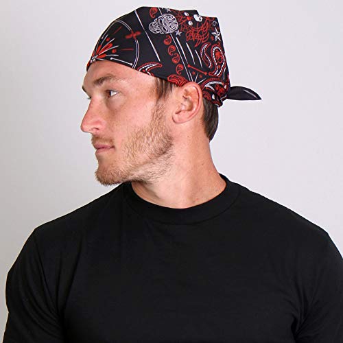 Hot Leathers Paisley Skulls Bandana (Black/Red, 21" x 21") - Image 2