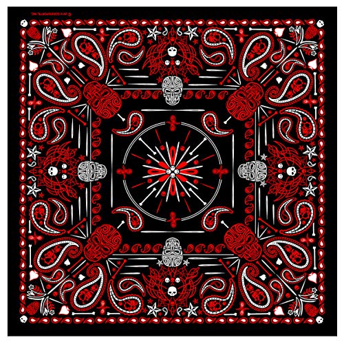 Hot Leathers Paisley Skulls Bandana (Black/Red, 21" x 21") - Image 5