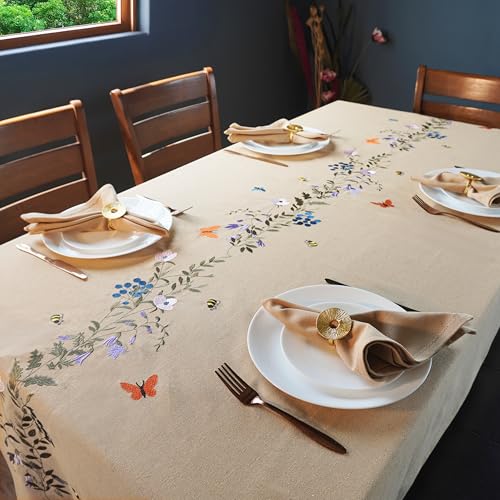 RUSTIQUE LINENS 100% Cotton | Premium Embroidered Tablecloth | 230 x 150 cm | Large Dining Table Cover for 8 Seater – Elegant & Washable-Summer Bloom - Image 3