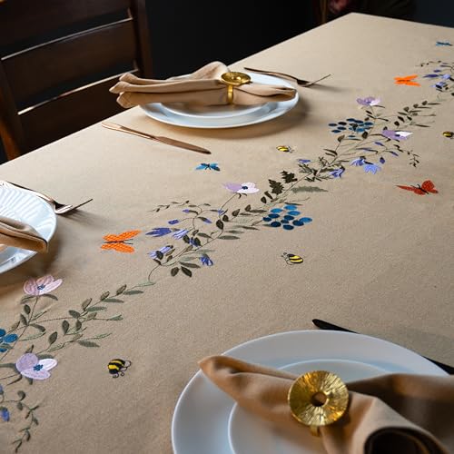 RUSTIQUE LINENS 100% Cotton | Premium Embroidered Tablecloth | 230 x 150 cm | Large Dining Table Cover for 8 Seater – Elegant & Washable-Summer Bloom - Image 1
