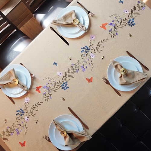 RUSTIQUE LINENS 100% Cotton | Premium Embroidered Tablecloth | 230 x 150 cm | Large Dining Table Cover for 8 Seater – Elegant & Washable-Summer Bloom - Image 4