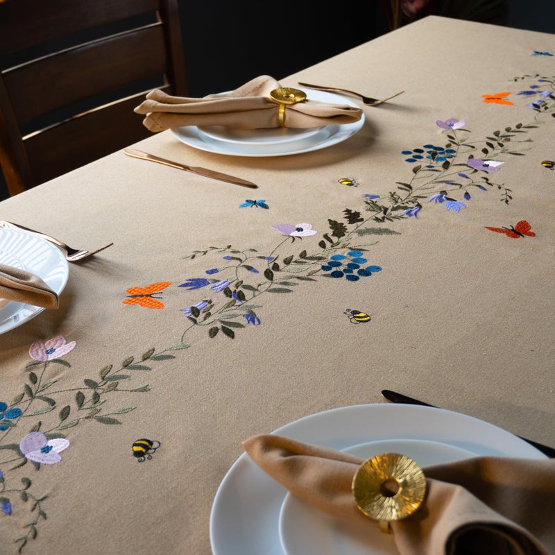 RUSTIQUE LINENS 100% Cotton | Premium Embroidered Tablecloth | 230 x 150 cm | Large Dining Table Cover for 8 Seater – Elegant & Washable-Summer Bloom - Image 5