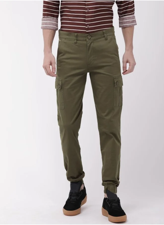 The Indian Garage Co Men Slim Fit Camouflage Mid-Rise Cuffed Cargos