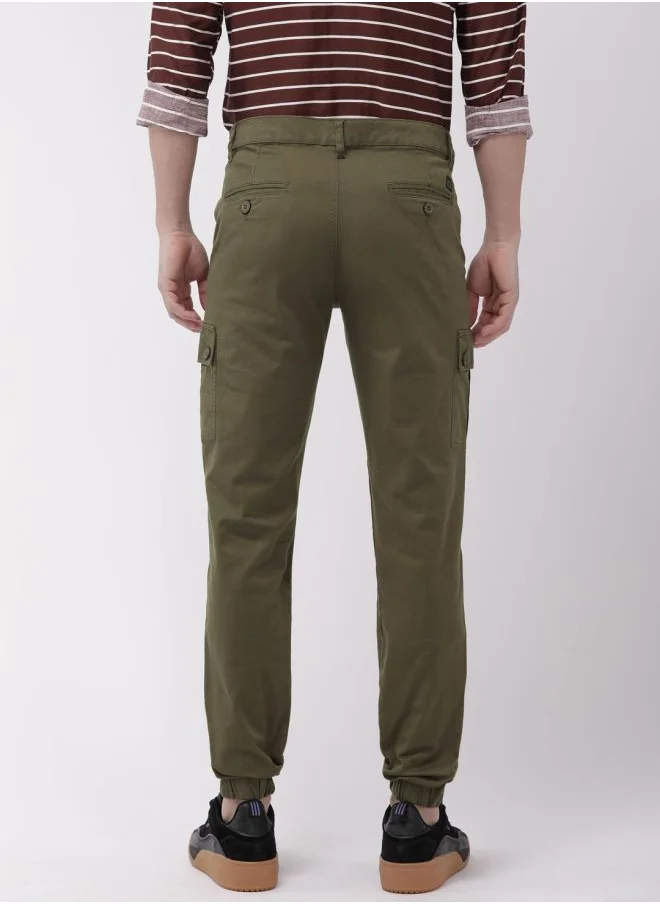 The Indian Garage Co Men Slim Fit Camouflage Mid-Rise Cuffed Cargos