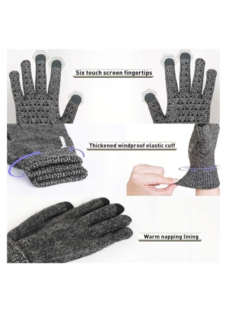 1 Pairs of Winter Knit Gloves for Warm Men with Upgraded Touch Screen Anti-Slip Gloves