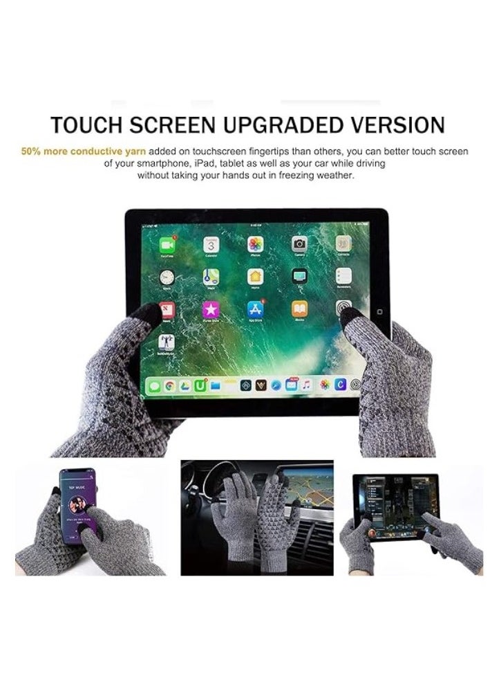 1 Pairs of Winter Knit Gloves for Warm Men with Upgraded Touch Screen Anti-Slip Gloves