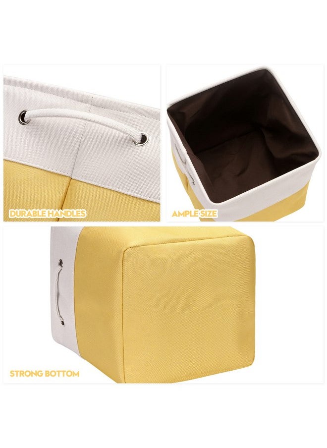 Sea Team Sea Team 3-Pack Cubic Storage Basket Set, Storage Cube Organizer, Clothes Toys Bin, 11 x 11 x 11 Inches, Big Square Canvas Fabric Collapsible Shelf Box with Handles for Kids Room (Yellow/White)  - Image 5