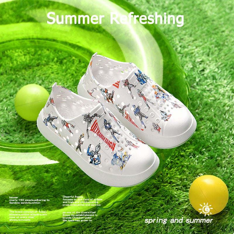 Large Hole Thick Bottom Children'S Hole Shoes Boys And Girls Summer Cartoon Hollow Parent-Child Waterproof Sandals Beach Shoes - Image 1