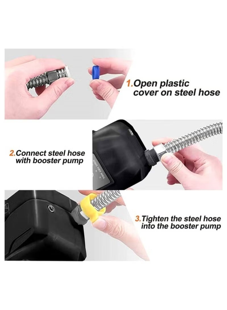 Water Booster Pump,24V Portable Automatic Pressure Pump,150W Shower Pump with Flow Switch, Hot Cold for Tap Water/Toilet/Bathroom (Black) - Image 2