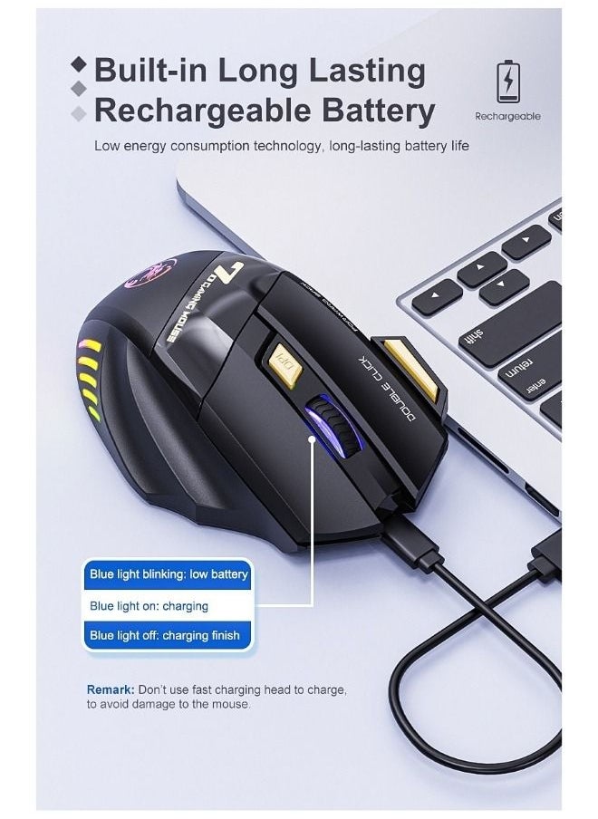 iMice - Wireless Mute Gaming Mouse 7 Programmable Buttons - Mechanical  Switches  With Lights Black - Image 1