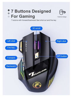 iMice Wireless Mute Gaming Mouse 7 Programmable Buttons - Mechanical  Switches  With Lights Black  - Image 5