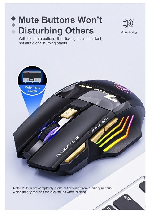 iMice - Wireless Mute Gaming Mouse 7 Programmable Buttons - Mechanical  Switches  With Lights Black - Image 1